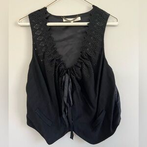 3.1 PHILLIP LIM Women's Black Eyelet Detail Tie Front Button Down Vest Size 4